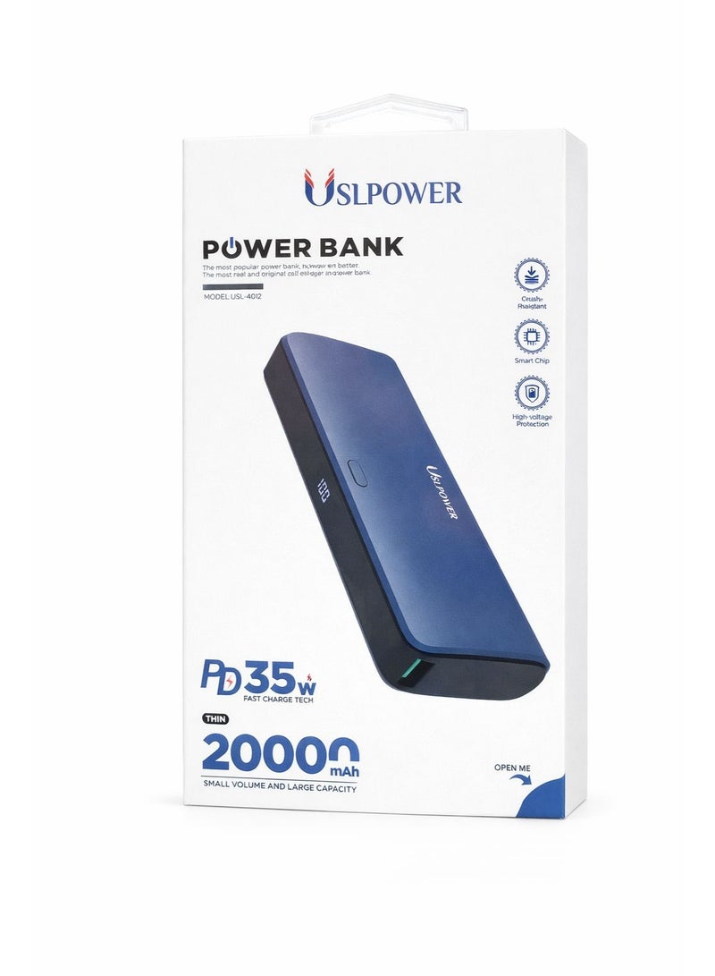 USLPOWER Power Bank 20000mAh, Portable Charger with PD 35W Fast Charging, USB-C Input/Output & USB-A QC 3.0, Slim High-Capacity Power Bank with LED Digital Display, Smart Chip Protection, Ideal for Travel & Daily Use - Image 1